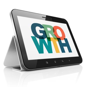 Business concept: Tablet Computer with Painted multicolor text Growth on display, 3D rendering