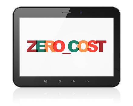 Business concept: Tablet Computer with Painted multicolor text Zero cost on display, 3D rendering