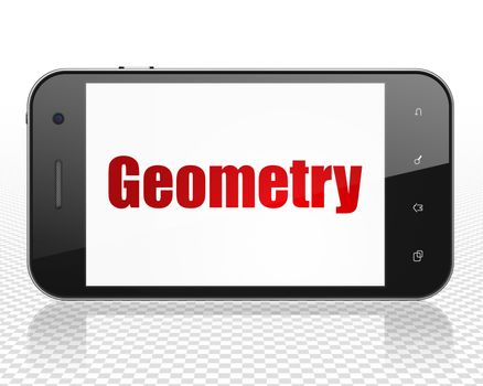 Education concept: Smartphone with red text Geometry on display, 3D rendering