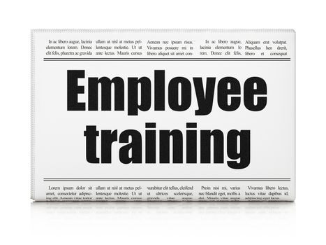 Studying concept: newspaper headline Employee Training on White background, 3D rendering