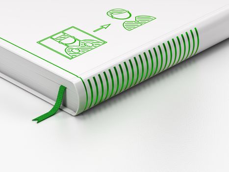 Law concept: closed book with Green Criminal Freed icon on floor, white background, 3D rendering