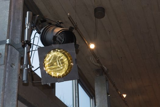 Two professional spotlights or stage lights for lighting a show stage.
