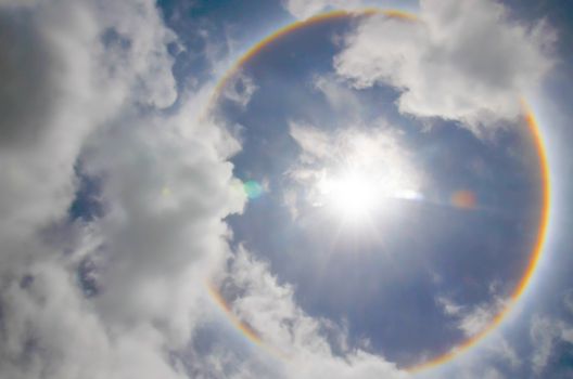 Sun with circular rainbow  sun halo occurring due to ice crystals in atmosphere in thai