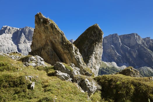 Giant rocks in Val di Gardena, Dolomites, Italy