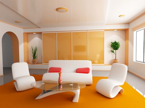 Room in orange colour (done in 3d)