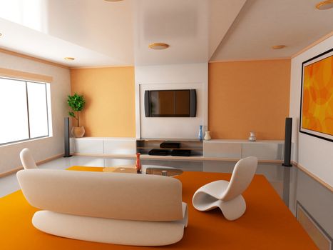 Room in orange colour (done in 3d) 