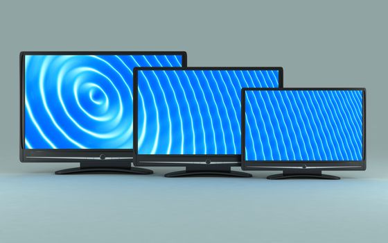 Three TV on white background (done in 3d)