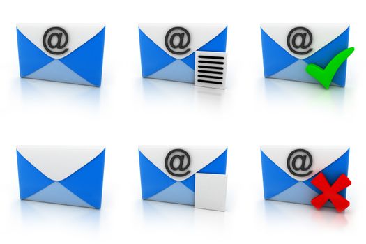 E-mail set (done in 3d,isolated, six icon)