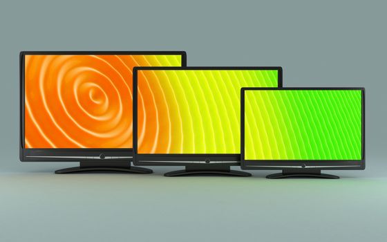 Three TV on white background (done in 3d) 