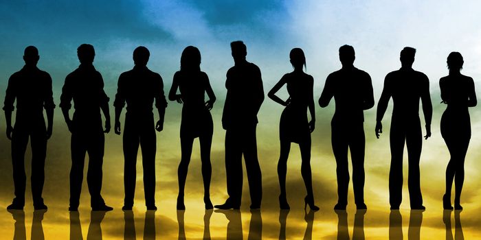 Silhouette of Business People Working on Background