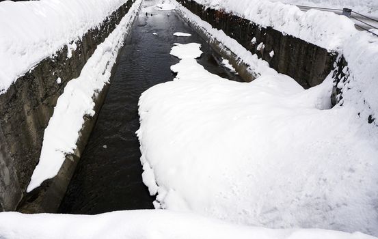 snow and canal winter in Otaru, Hokkaido, Japan