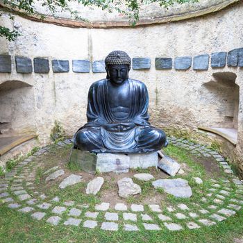 Made in bronze, c.a. 1860, meditating position. Useful for concepts related to concentration.