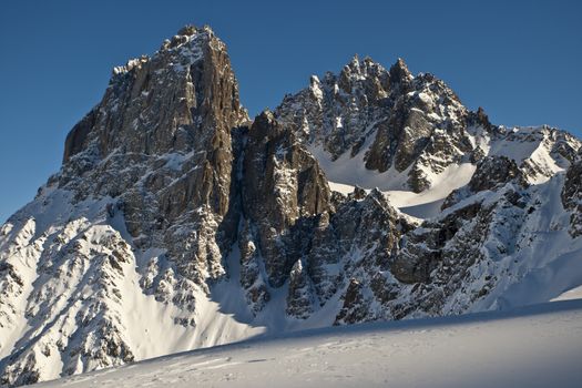 Mountain peak on a sunny winter day