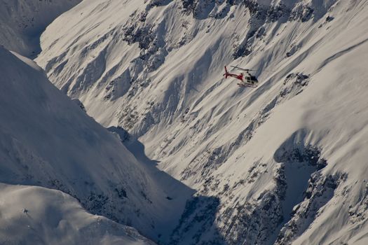 The helicopter in the mountains of Georgia