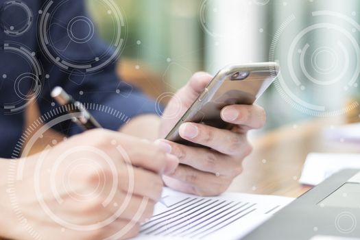 businessman hand working with new modern computer and business strategy as concept