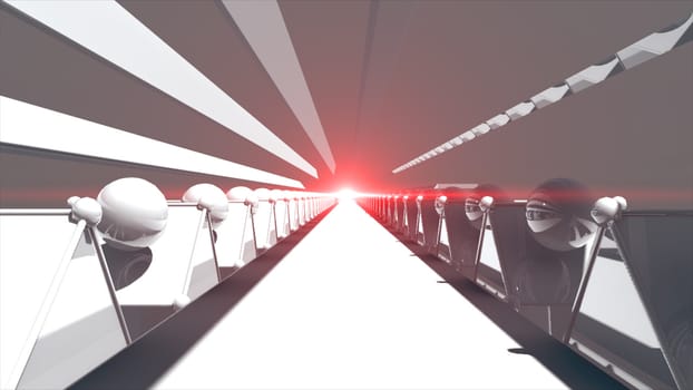 3d rendering Futuristic road tunnel. Technology background with light at the end. 8K Ultra HD Resolution