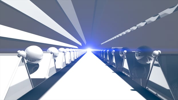 3d rendering Futuristic road tunnel. Technology background with light at the end. 8K Ultra HD Resolution