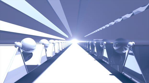 3d rendering Futuristic road tunnel. Technology background with light at the end. 8K Ultra HD Resolution