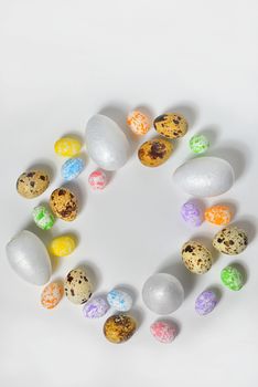 Different colorful Easter eggs on white background