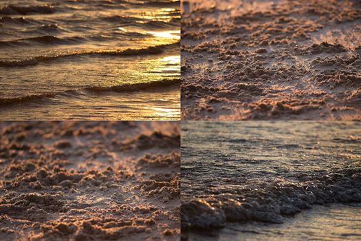 sea waves and sand. collage of four images