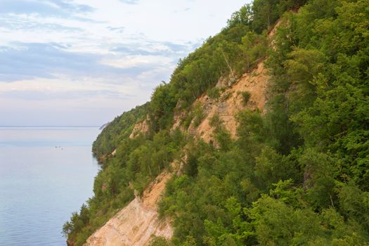 Beautiful sea landscape. rock and green trees