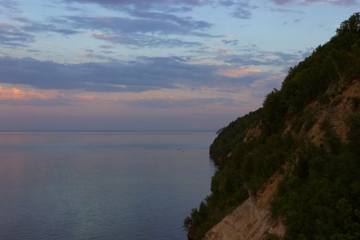 Beautiful sea landscape. rock and green trees