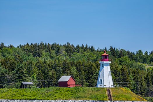 Mulholland Point Light is a lighthouse on Campobello Island in New Brunswick , Canada. Built in 1885, it stands on the east bank of the Lubec Channel connecting Passamaquoddy Bay to the Bay of Fundy.