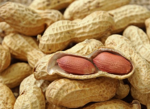 groundnut on the sack background ,close up