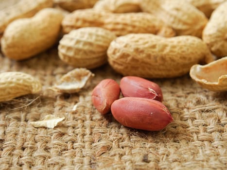 groundnut on the sack background ,close up
