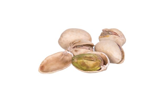 Pistachio nuts isolated on a white background.