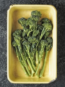 close up of a tray of broccolini