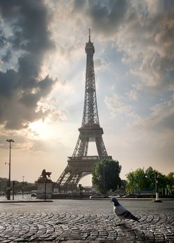 Cloudy sky over Eiffel Tower in Paris, France