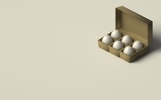 EGGS IN AN EGG BOX ON PLAIN BACKGROUND