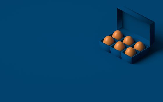 EGGS IN AN EGG BOX ON PLAIN BACKGROUND