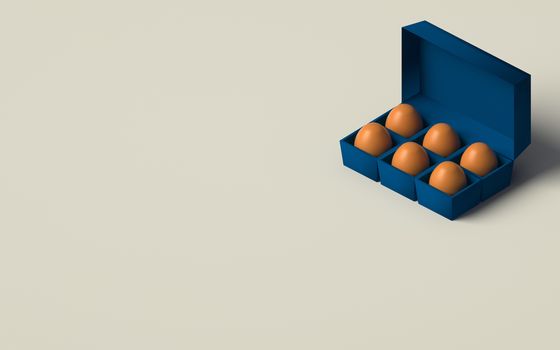 EGGS IN AN EGG BOX ON PLAIN BACKGROUND