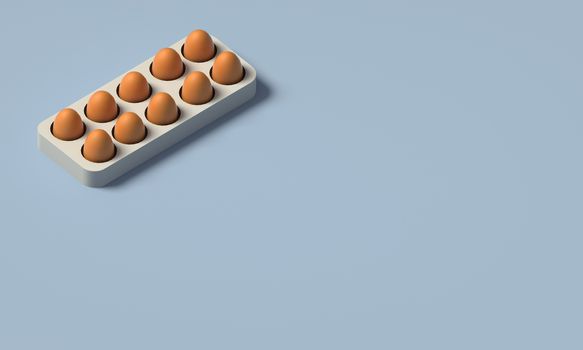 EGGS IN AN EGG BOX ON PLAIN BACKGROUND