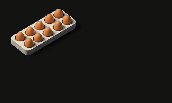 EGGS IN AN EGG BOX ON PLAIN BACKGROUND