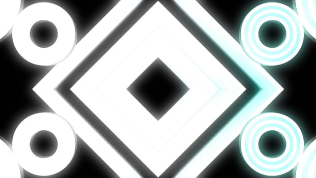 Glowing squares and circles elements. 3d rendering