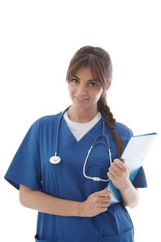 Young nurse portrait isolated on white background