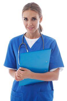 Young nurse portrait isolated on white background