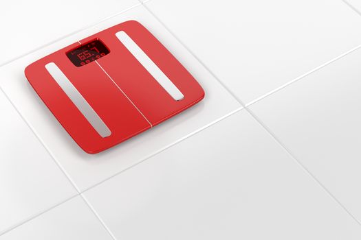 Smart weight scale on white tiles