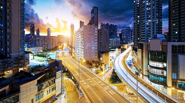 Hong Kong downtown , Sham Shui Po District at night