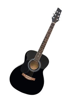 Black Wooden Classical Acoustic Guitar Isolated on a White Background