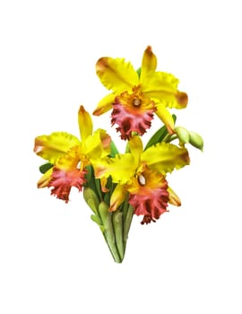Artificial bouquet orchid flower isolated on white with clipping path