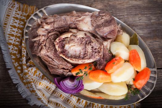 Pot-Au-Feu - French beef stew with a carrot and potatoes