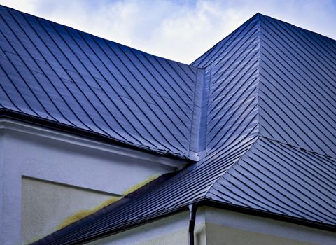 architectural detail indented blue metal roof