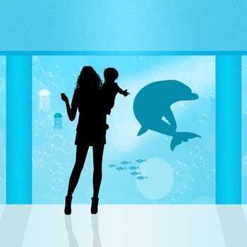 illustration of people in the aquarium