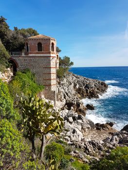 Mediterranean Sea Coastal Rocks Landscape, Roquebrune-Cap-Martin, France 
