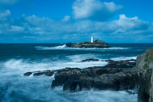 Closer view of lighthouse in West Cornwall, near Gwithian