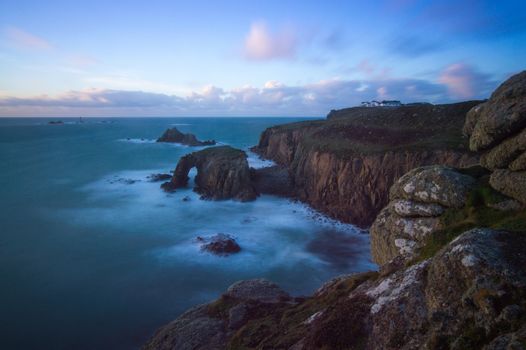 View from the cliff top at sunset, Sennen, west Cornwall